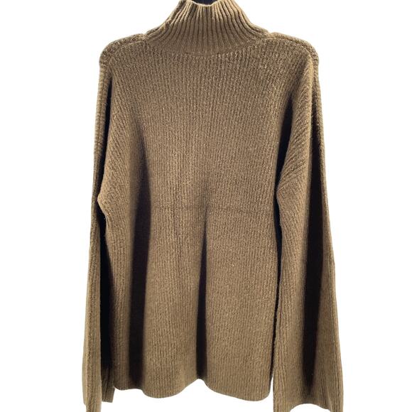 FRENCH CONNECTION sz M Orca Brown Funnel neck wool bell sleeve sweater NWT B110 - Picture 2 of 5